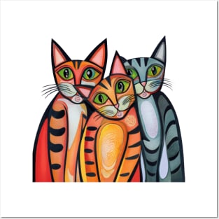 "Kitty Trio Delight: Playful Pencil Parade"- Cat lover Cartoon Posters and Art